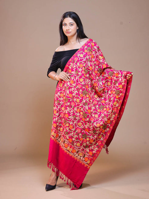 Women's Aari Embroidered Wool Stole
